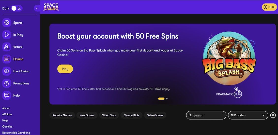 Space casino main page